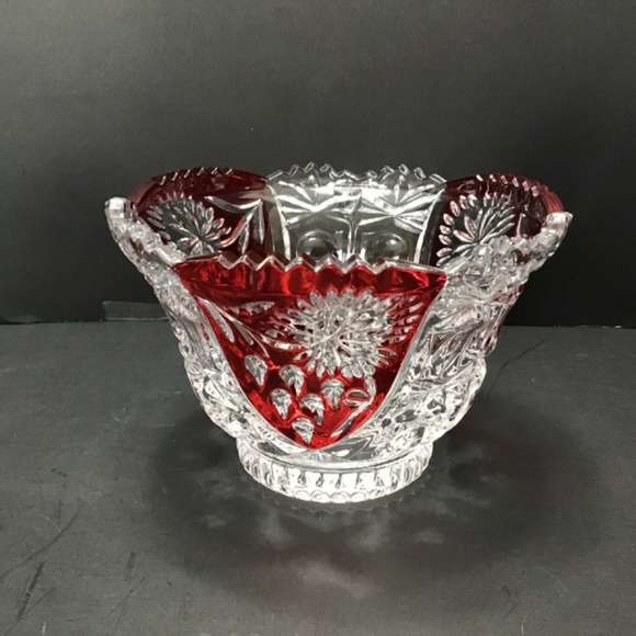 Vintage Anna Hutte Bleikristall Ruby Red & Clear Crystal Candy Bowl Dish - Picture 6 of 7
